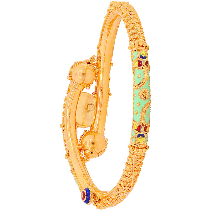 Brilliant Minakari Pipe Openable 2pcs Kara in 22K Gold