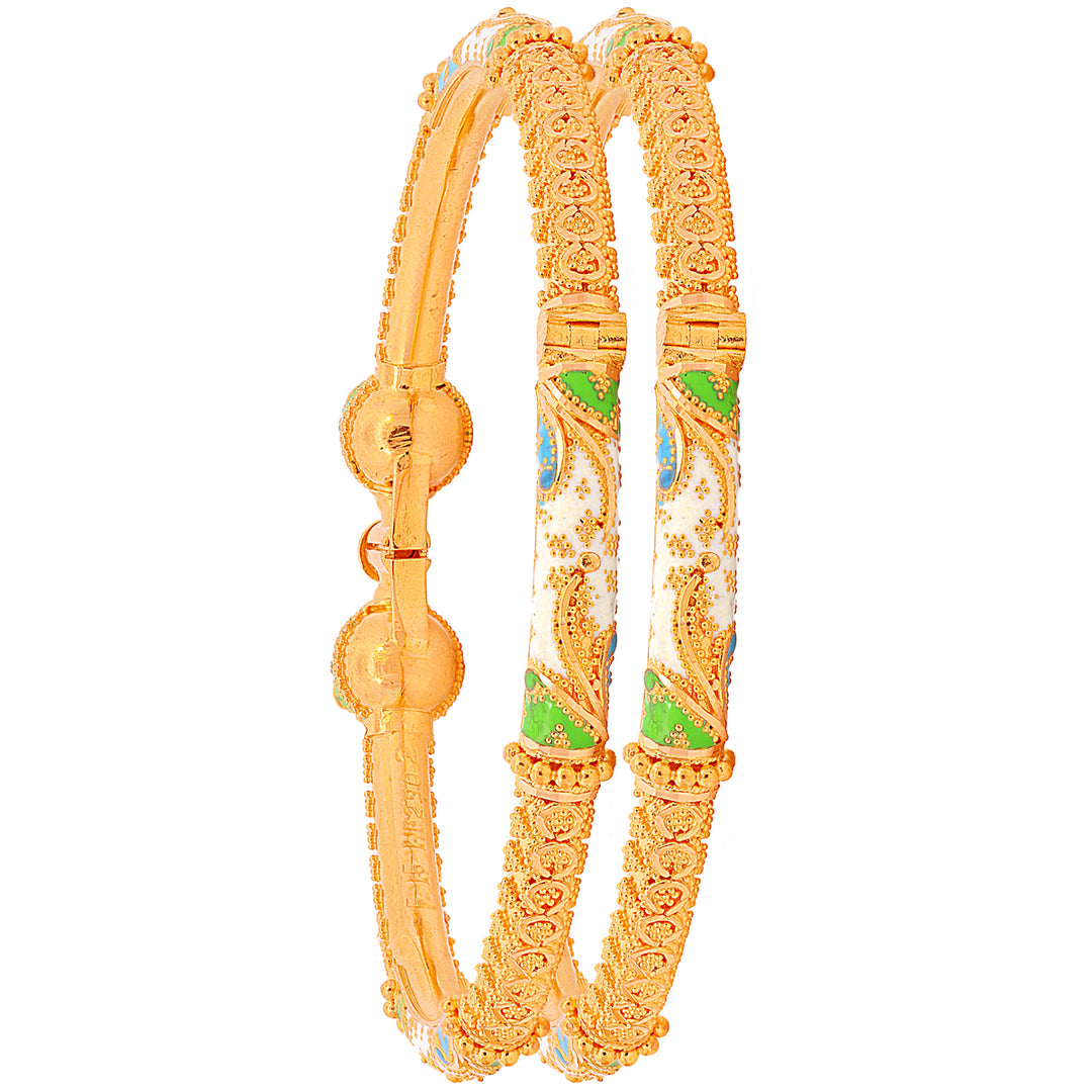 Intricate Minakari Pipe Openable 2pcs Kara in 22K Gold