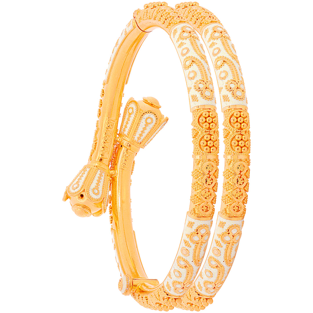 Intricate Minakari Pipe Openable 2pcs Kara in 22K Gold