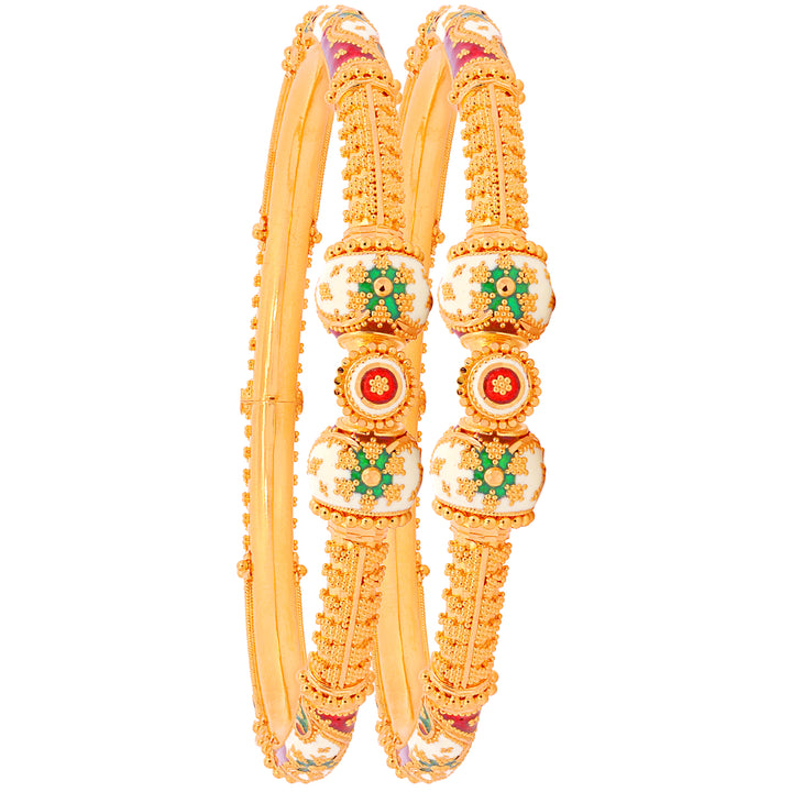 Ravishing Minakari Pipe Openable 2pcs Kara in 22K Gold