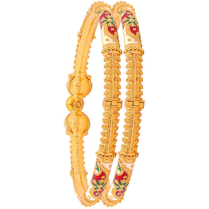 Ravishing Minakari Pipe Openable 2pcs Kara in 22K Gold