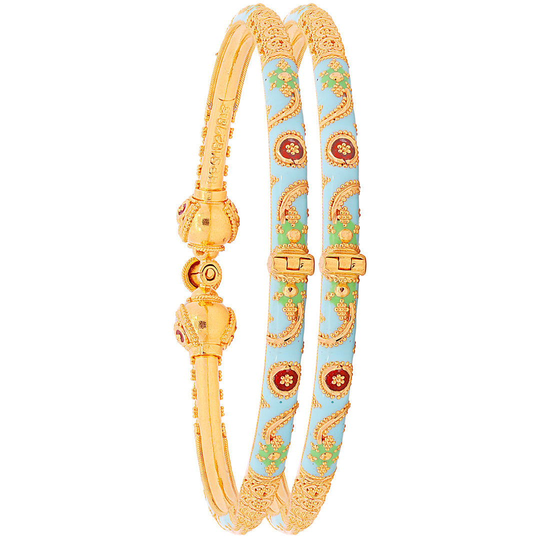 Endearing Minakari Pipe Openable 2pcs Kara in 22K Gold