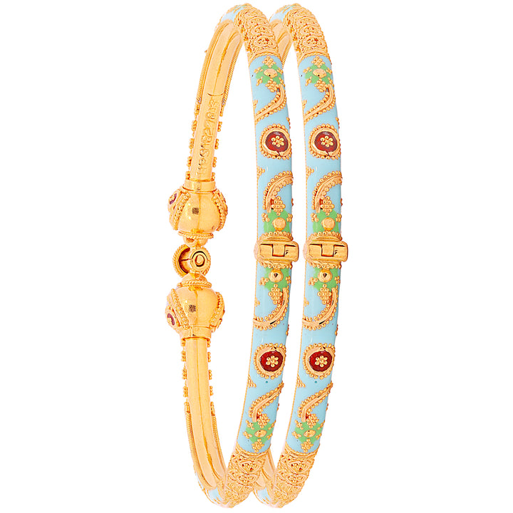 Endearing Minakari Pipe Openable 2pcs Kara in 22K Gold