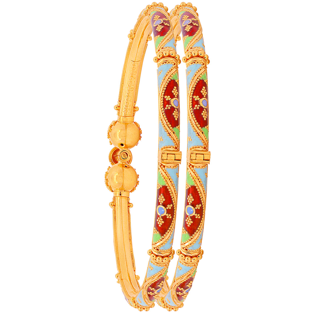 Glamorous Minakari Pipe Openable 2pcs Kara in 22K Gold