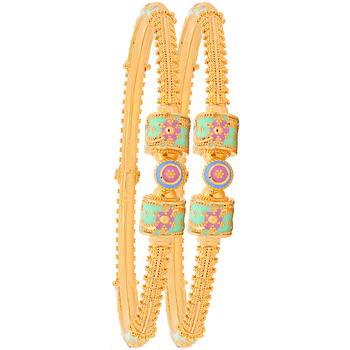 Opulent Minakari Pipe Openable 2pcs Kara in 22K Gold