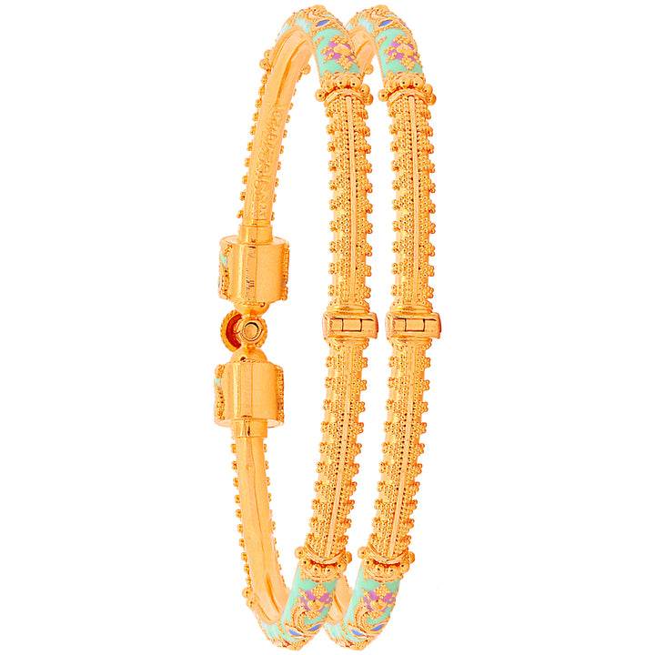 Opulent Minakari Pipe Openable 2pcs Kara in 22K Gold