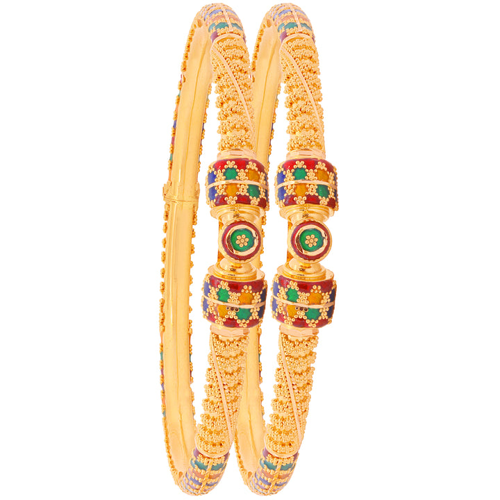 Alluring Minakari Pipe Openable 2pcs Kara in 22K Gold