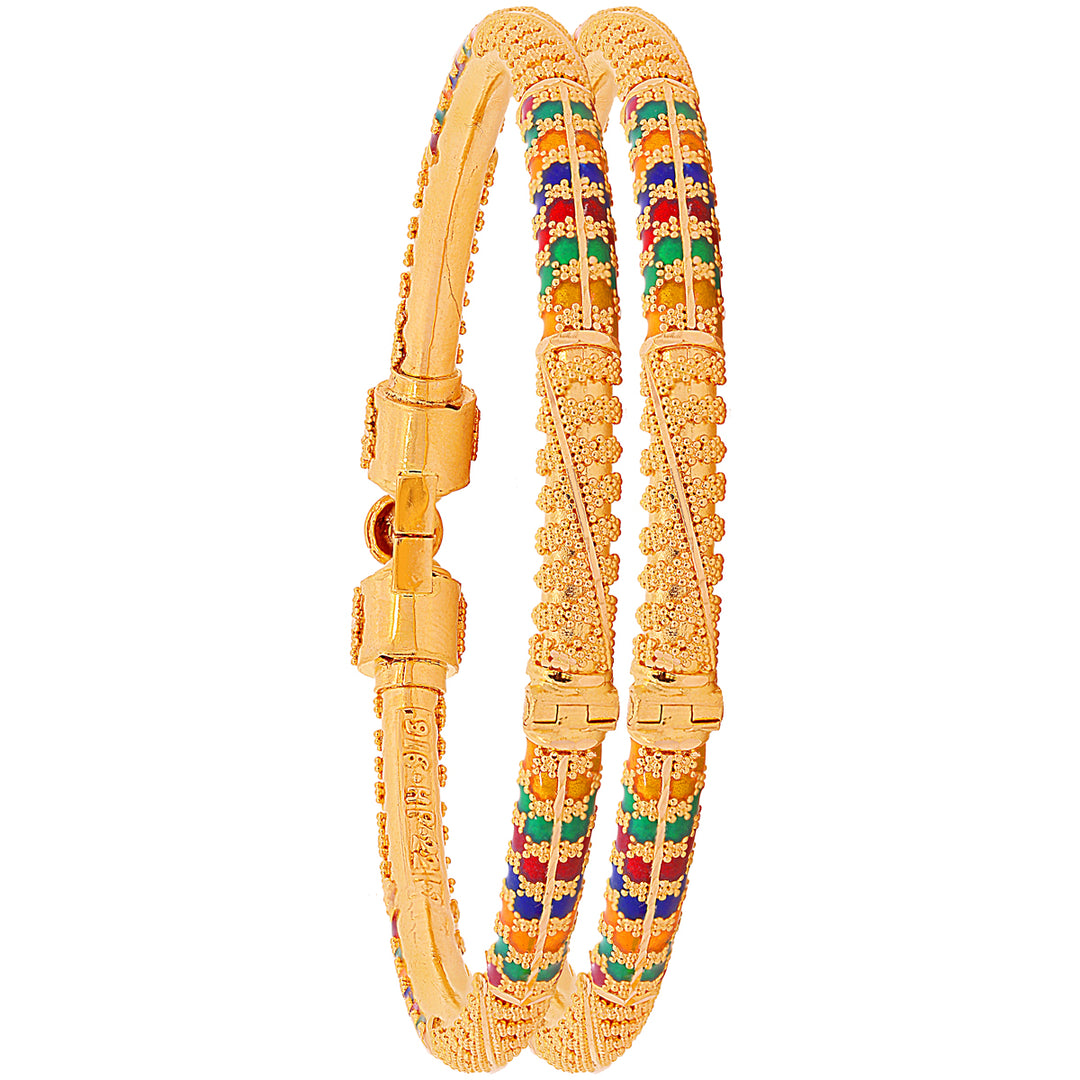 Alluring Minakari Pipe Openable 2pcs Kara in 22K Gold