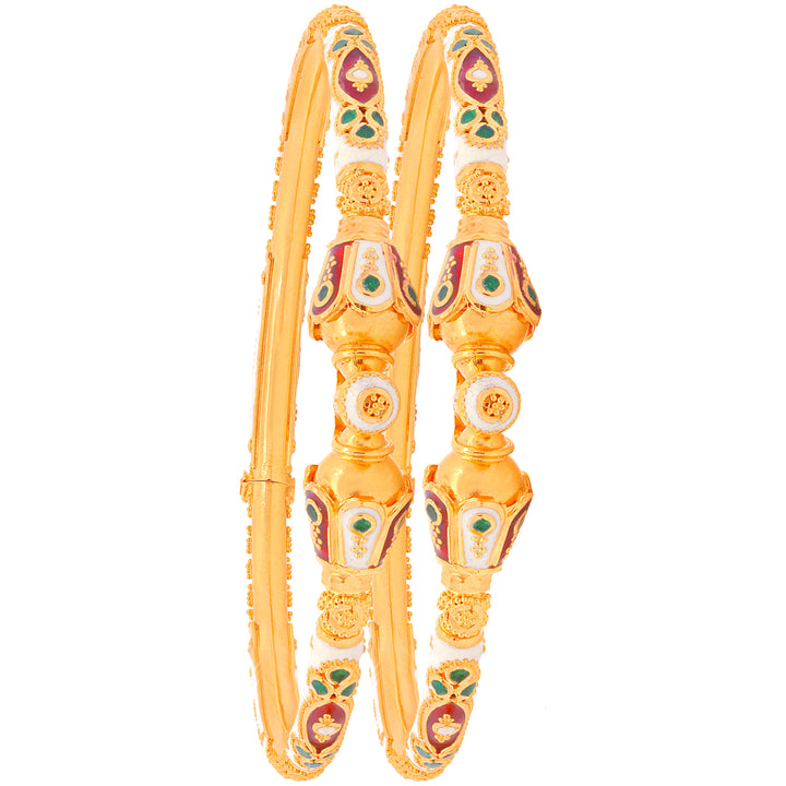 Attractive Minakari Pipe Openable 2pcs Kara in 22K Gold