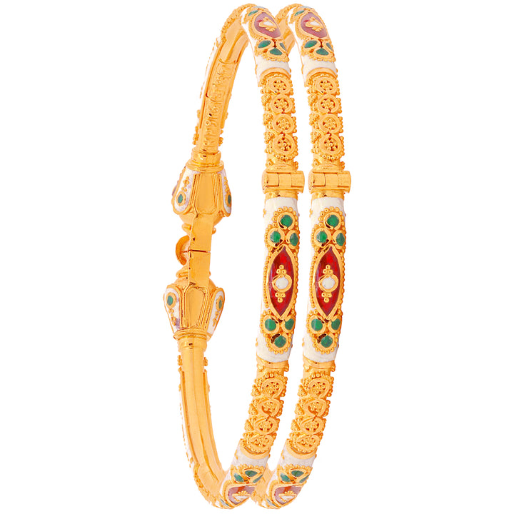 Attractive Minakari Pipe Openable 2pcs Kara in 22K Gold