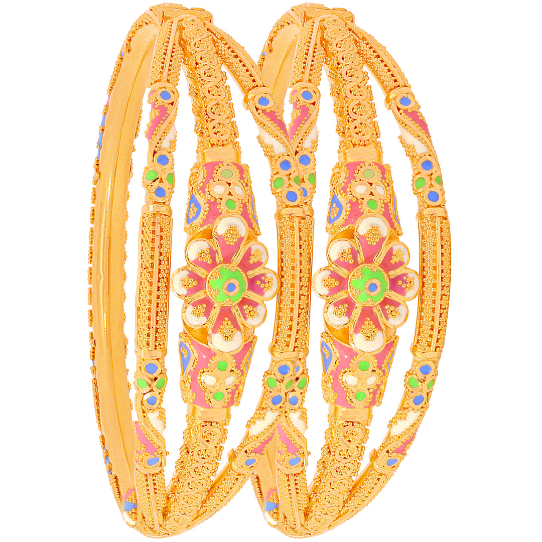 Lovely Minakari Pipe Openable 2pcs Kara in 22K Gold