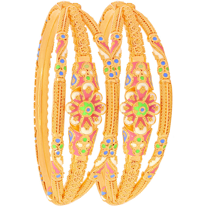 Lovely Minakari Pipe Openable 2pcs Kara in 22K Gold