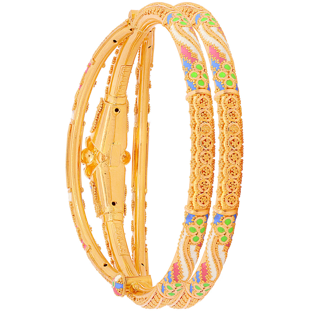 Lovely Minakari Pipe Openable 2pcs Kara in 22K Gold