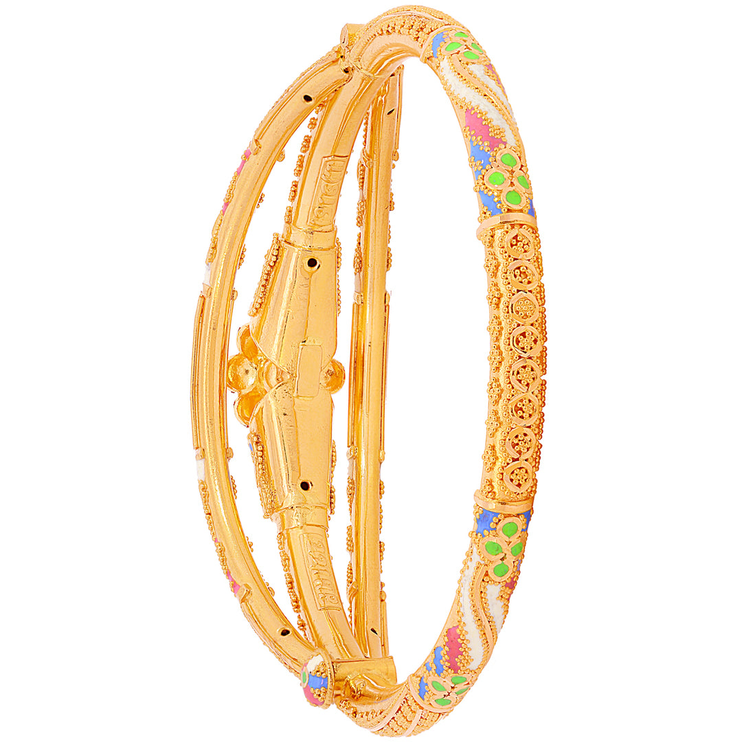 Lovely Minakari Pipe Openable 2pcs Kara in 22K Gold