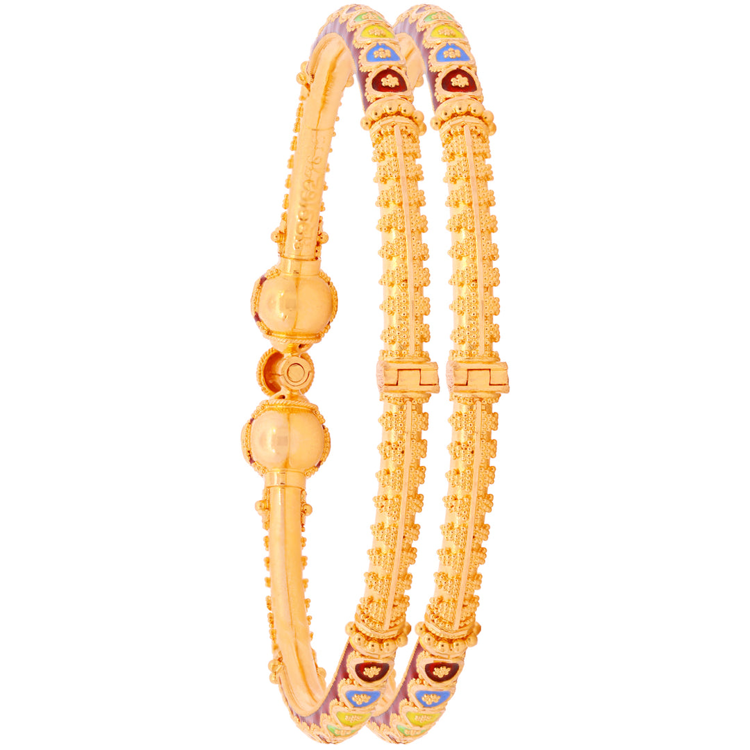 Charming Minakari Pipe Openable 2pcs Kara in 22K Gold