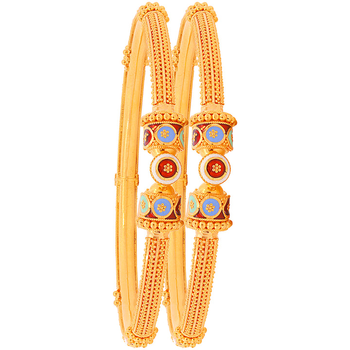 Intriguing Minakari Pipe Openable 2pcs Kara in 22K Gold