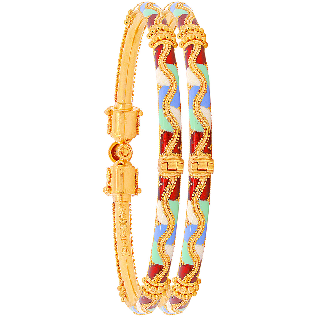 Intriguing Minakari Pipe Openable 2pcs Kara in 22K Gold