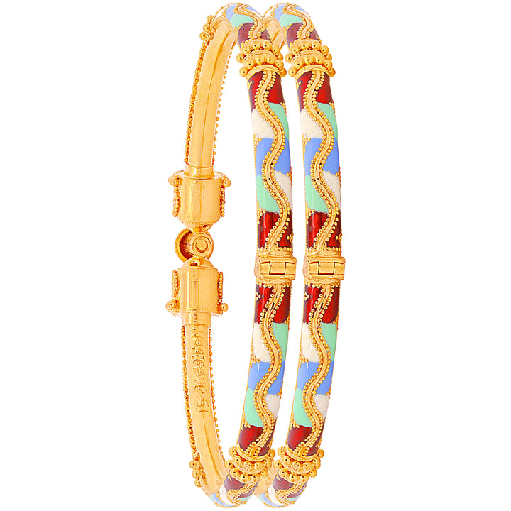 Intriguing Minakari Pipe Openable 2pcs Kara in 22K Gold