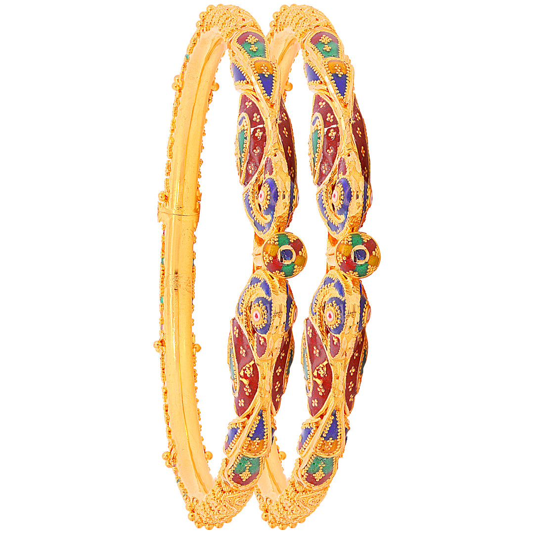 Gorgeous Minakari Pipe Openable 2pcs Kara in 22K Gold