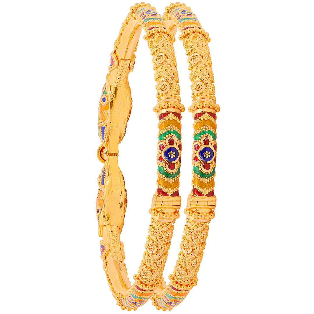 Gorgeous Minakari Pipe Openable 2pcs Kara in 22K Gold