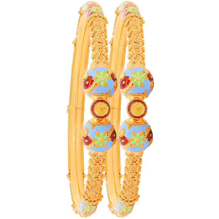 Artistic Minakari Pipe Openable 2pcs Kara in 22K Gold