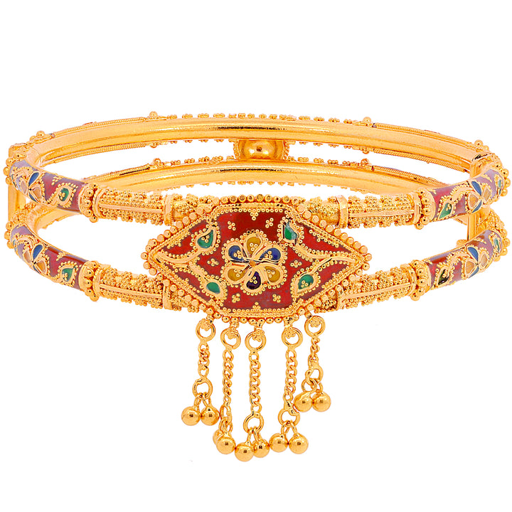 Captivating Minakari Pipe Openable 2pcs Kara in 22K Gold