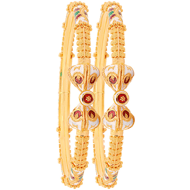 Brilliant Minakari Pipe Openable 2pcs Kara in 22K Gold