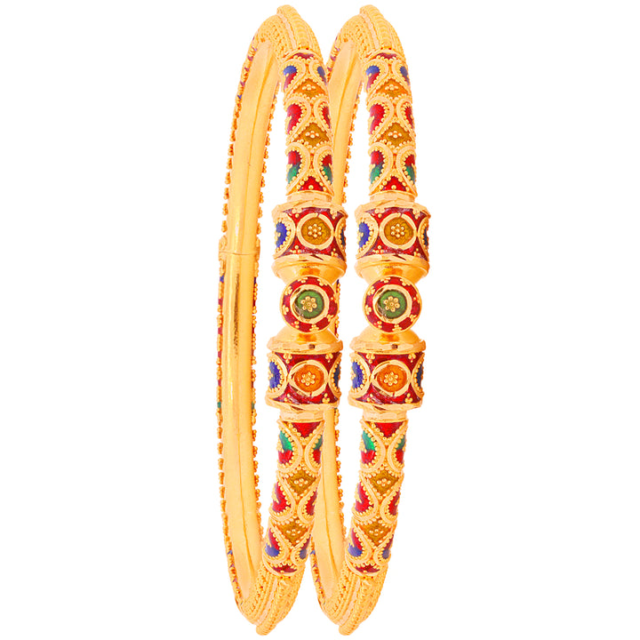 Captivating Minakari Pipe Openable 2pcs Kara in 22K Gold