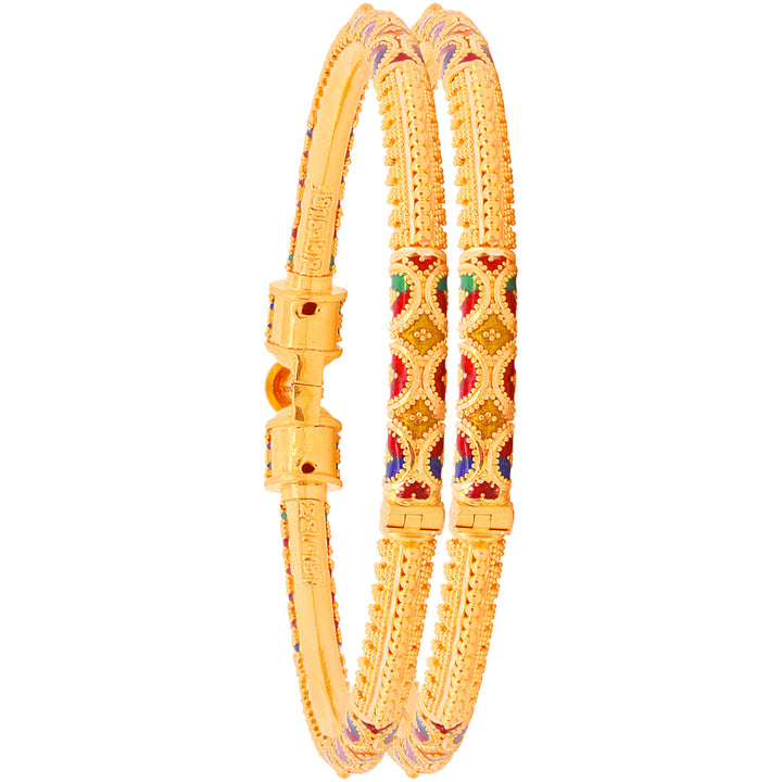 Captivating Minakari Pipe Openable 2pcs Kara in 22K Gold