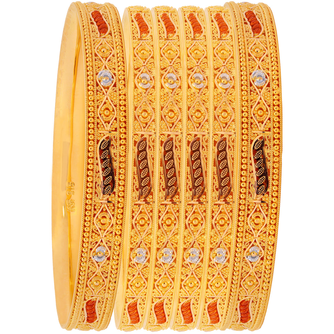 2.10 Size Three tone Set Of 6Pcs Bangles in 22K Gold