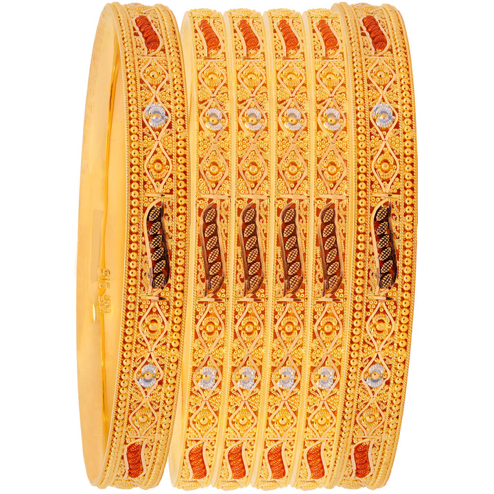 2.10 Size Three tone Set Of 6Pcs Bangles in 22K Gold