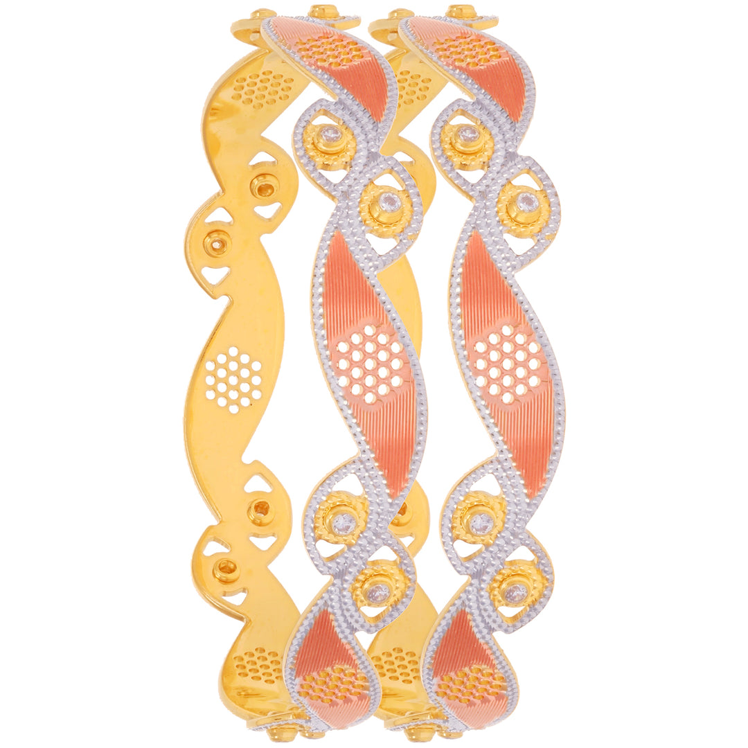 2.10 Size Three tone Set of 2pcs Bangles With CZ in 22K Gold