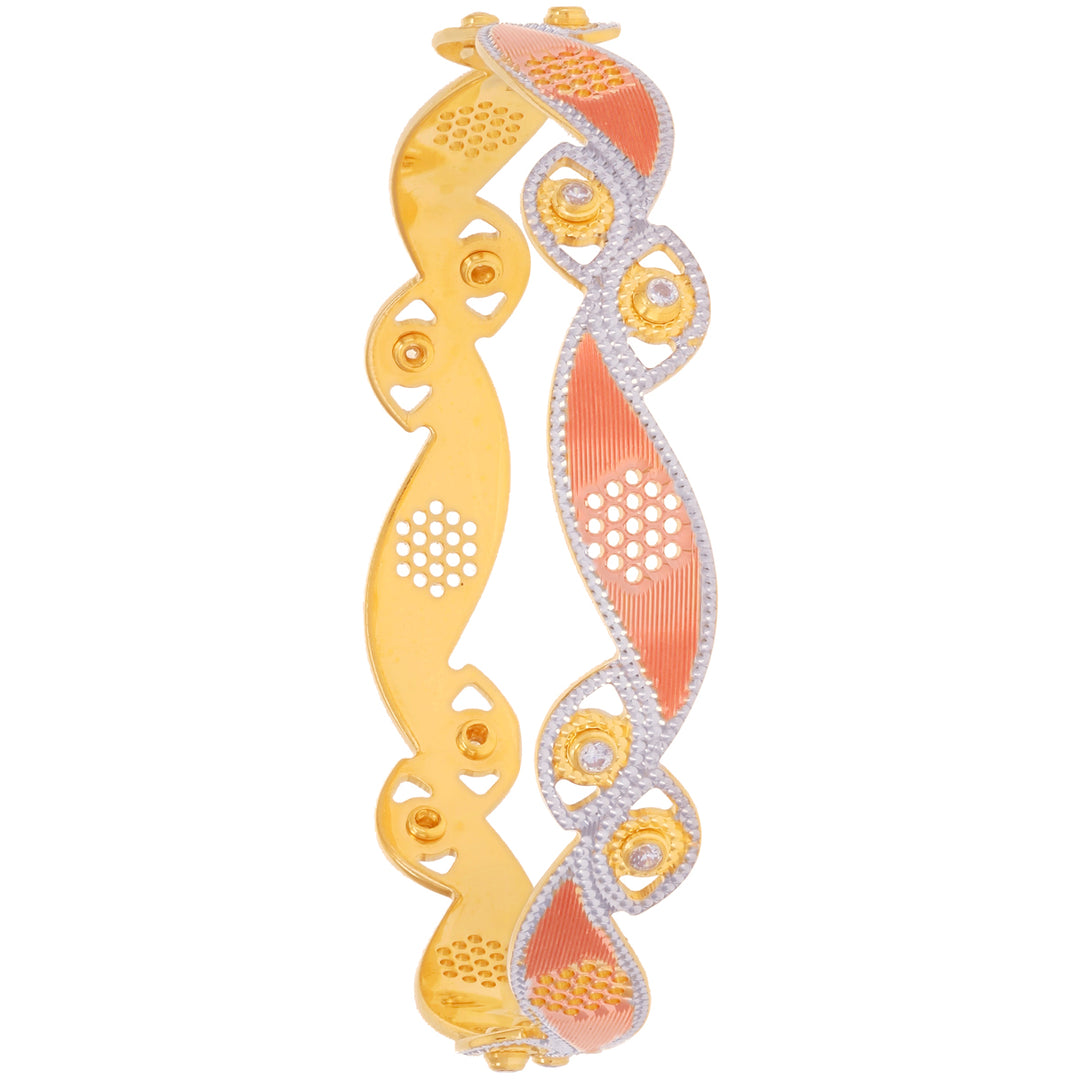 2.10 Size Three tone Set of 2pcs Bangles With CZ in 22K Gold