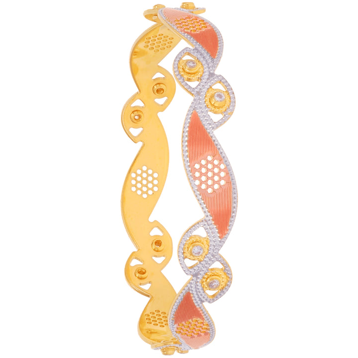2.10 Size Three tone Set of 2pcs Bangles With CZ in 22K Gold