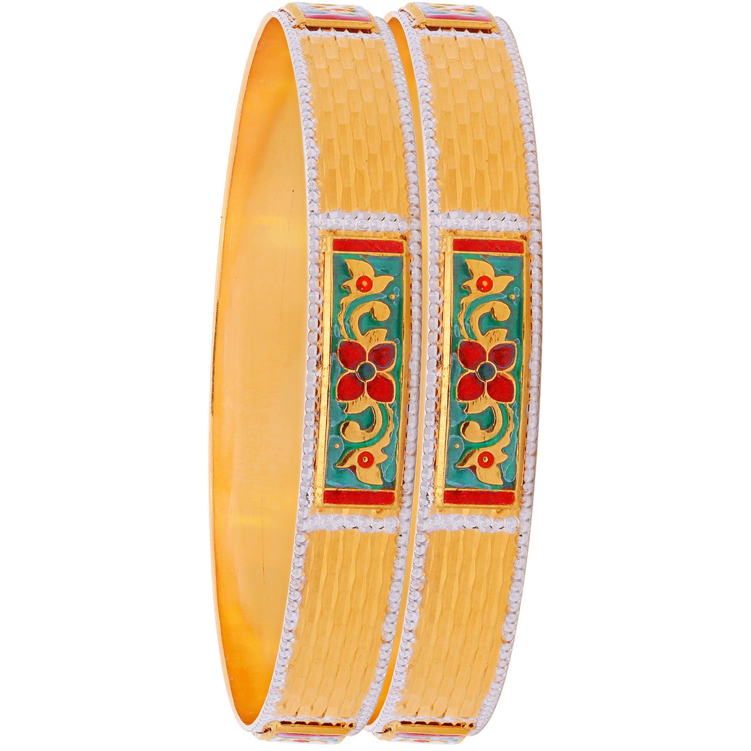 2.8 Size Minakari Set of 2Pcs Bangles With Ruby & Emerald in 22K Gold