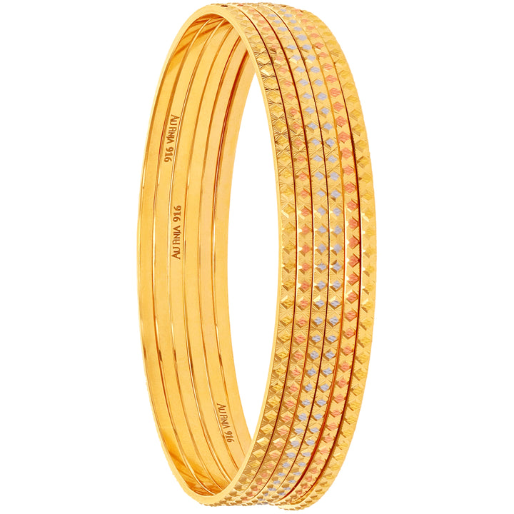 2.4 Size Three tone Set Of 6pcs Bangles in 22K Gold
