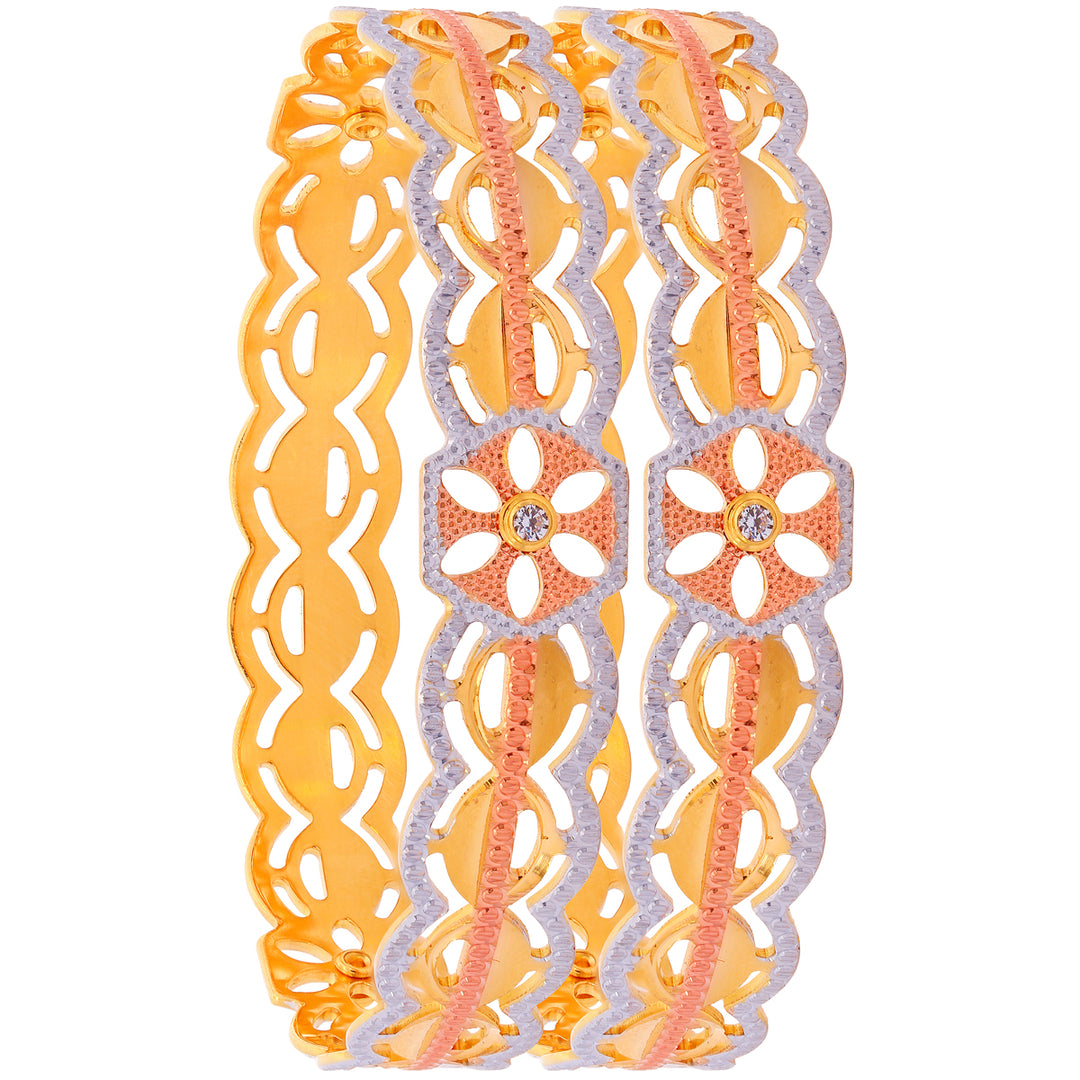 2.7 Size Three tone Set Of 2Pcs Bangles With CZ in 22K Gold