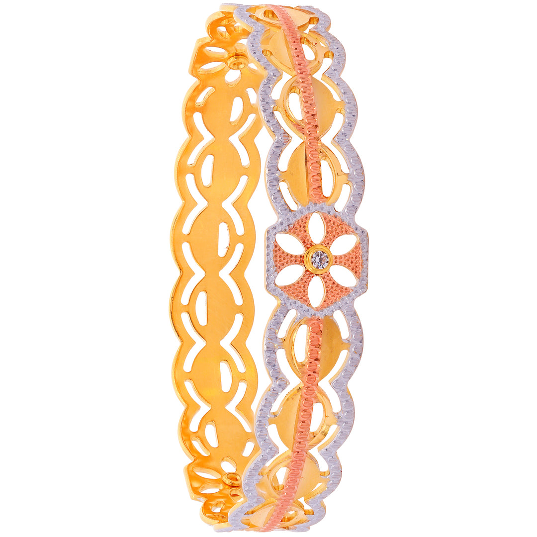 2.7 Size Three tone Set Of 2Pcs Bangles With CZ in 22K Gold