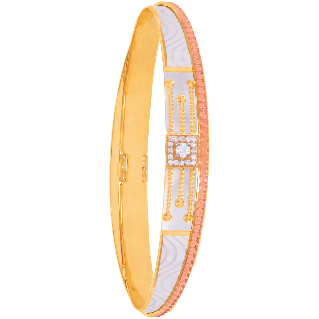 2.10 Size Three tone Set of 2pcs Bangles With CZ in 22K Gold