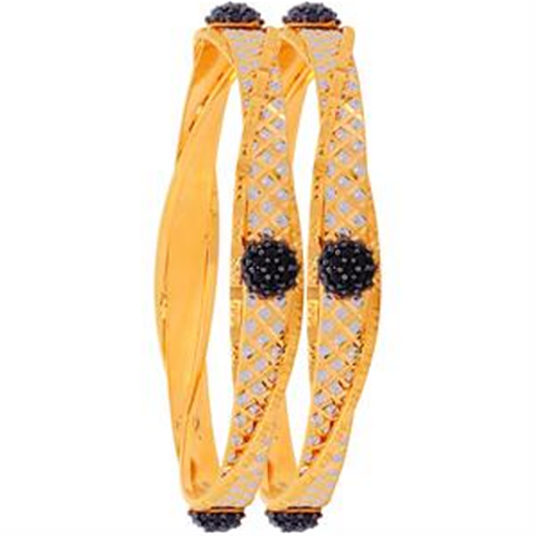 2.8 Size Two tone Set Of 2pcs Bangles With CZ in 22K Gold