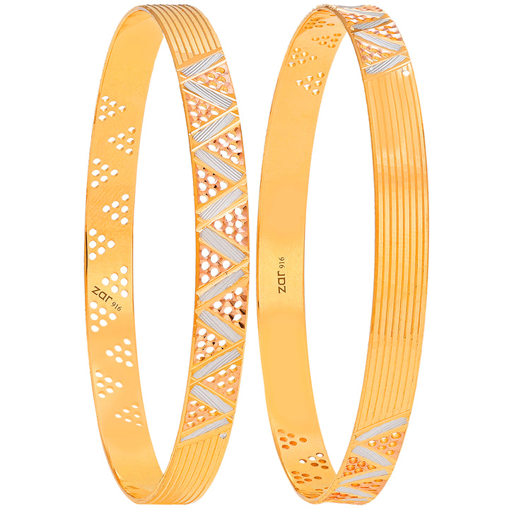 2.8 Size Three tone 2Pcs Bangle in 22K Gold