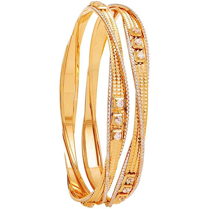 2.5 Size Two tone 2pcs Bangle With CZ in 22K Gold