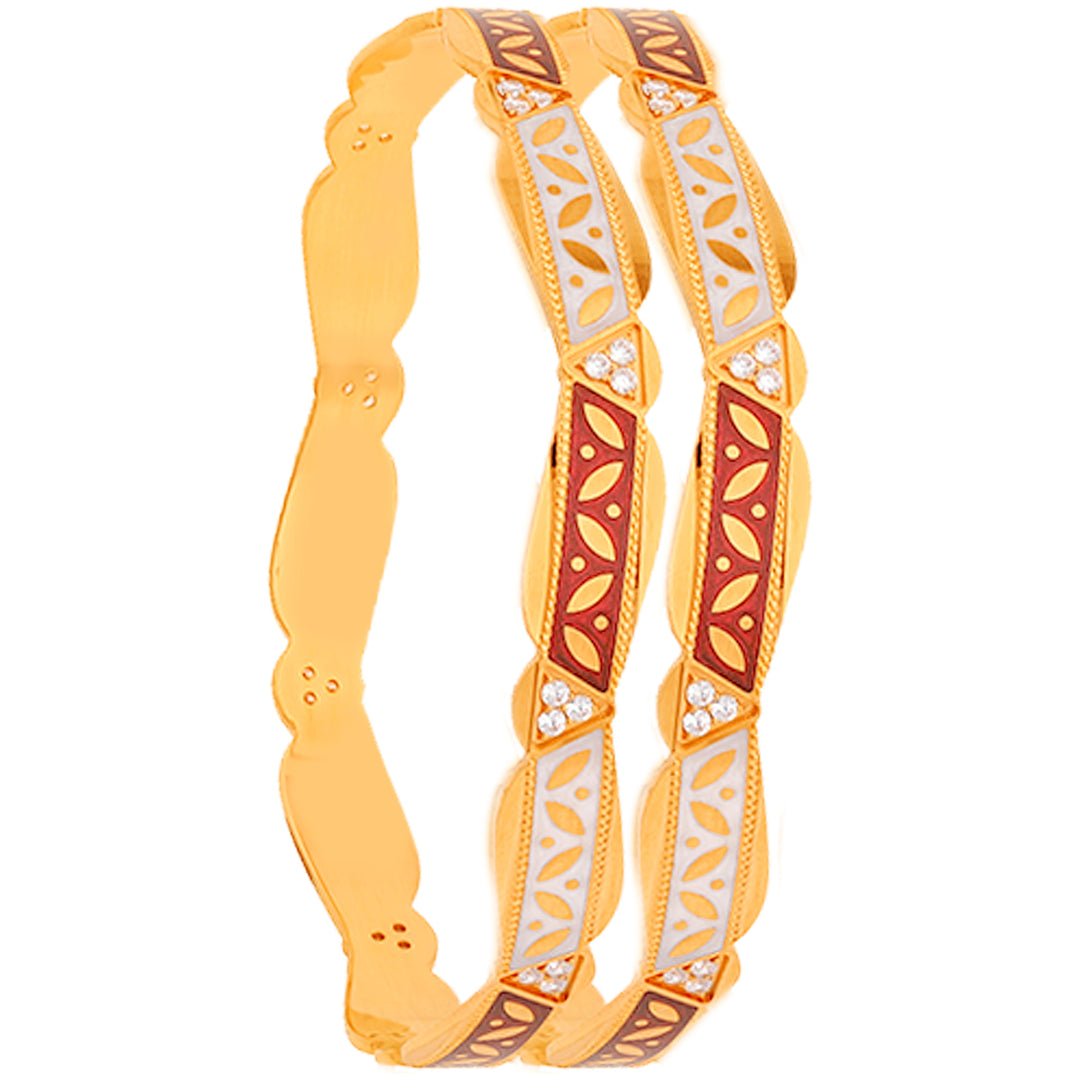 2.5 Size Minakari 2pcs Bangle With CZ in 22K Gold