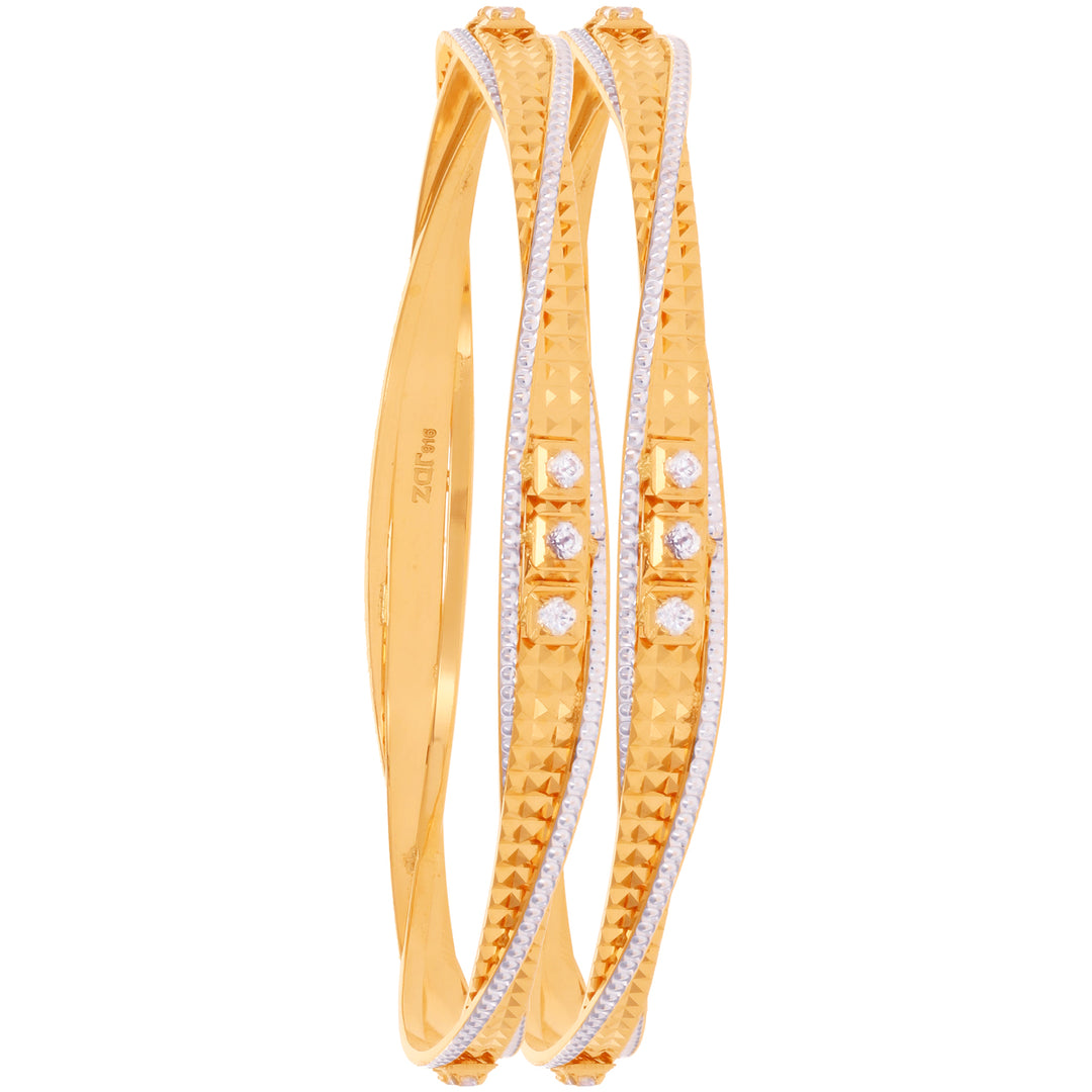2.4 Size Two tone 2pcs Bangle With CZ in 22K Gold