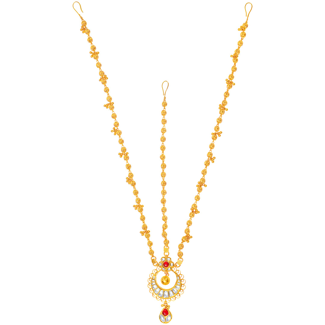 Ornamental Antique Maang Tikka With Kundan & Gemstones in 22KGold