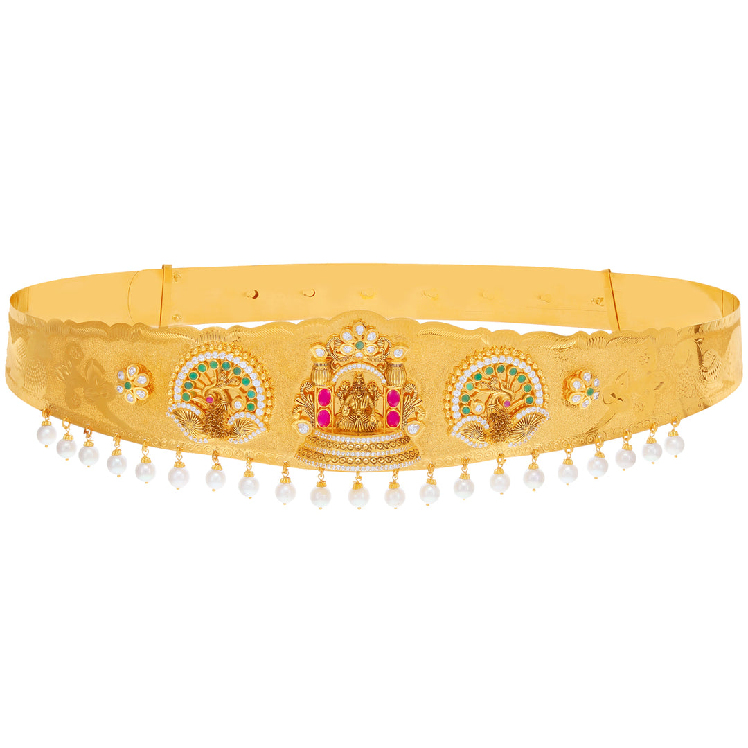 Laxmi Waist Band / Vaddanam with Ruby Emerald Pearl & CZ in 22K Gold