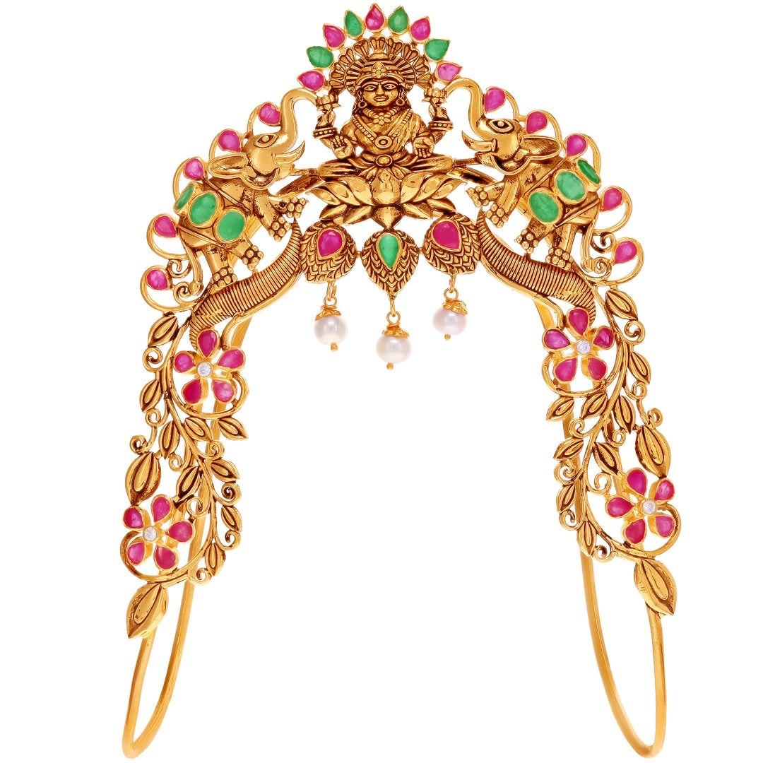 Graceful Antique Laxmi Armlet (Baju Bandh) With Ruby Emerald & Pearl in 22K Gold