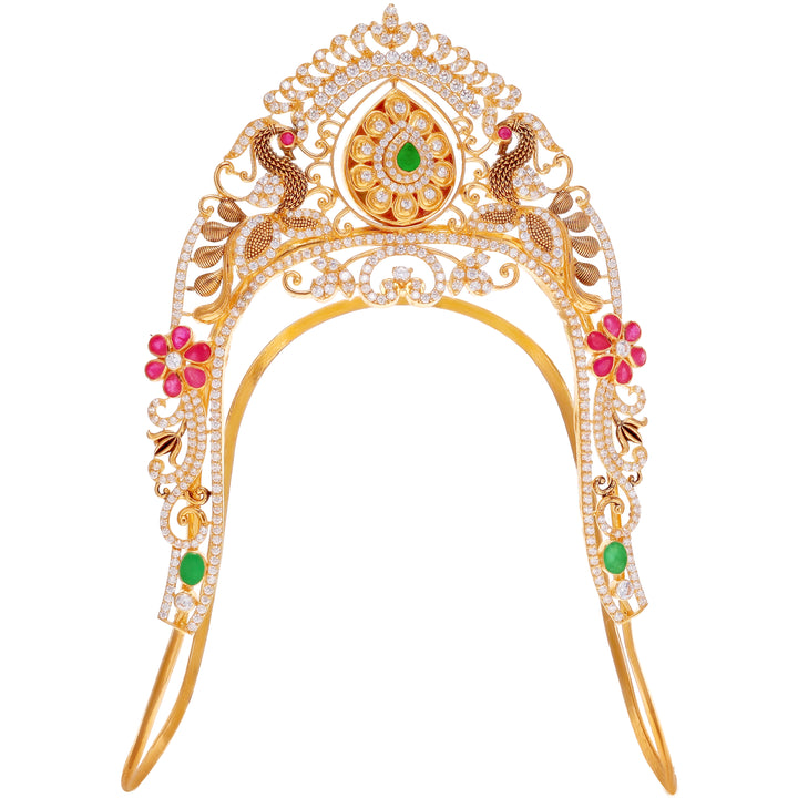 Endearing Antique Peacock Reversable Armlet (Baju Bandh) With Ruby Emerald & CZ in 22K Gold