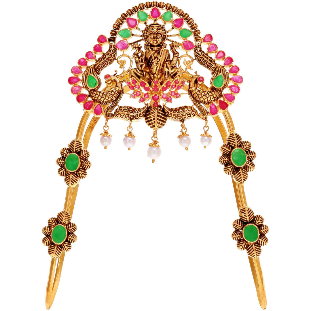 Gorgeous Antique Laxmi Armlet (Baju Bandh) With Ruby Emerald & Pearl in 22K Gold