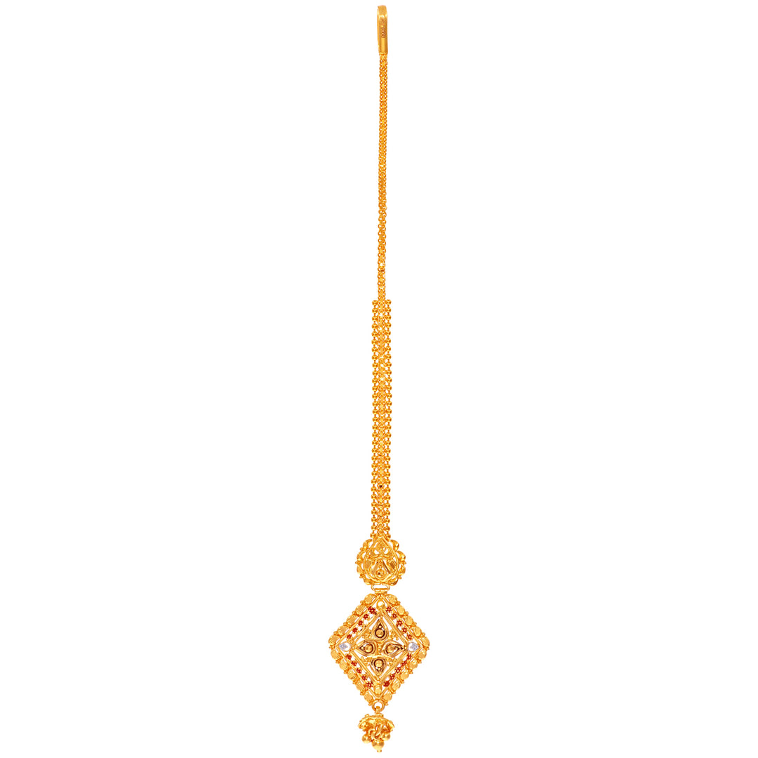 Stunning Three tone Maang Tikka in 22K Gold